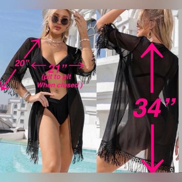 NEW! Black Fringe Chiffon Kimono - Picture 9 of 9